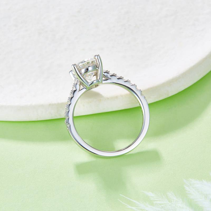 微镶蛋形S925银镀白金MoissaniteWomen's Ring2.0ctD级